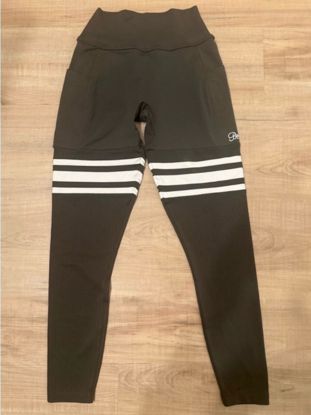 Bombshell Sportswear Olive Green Leggings with White Stripes